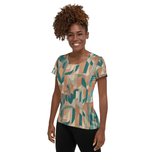 Teal Deco Drapery on a Women's Athletic T-Shirt