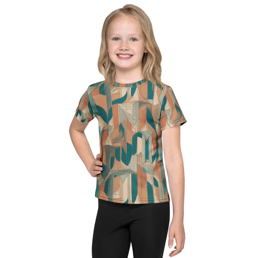 Teal Deco Drapery on Kids Crew Neck T-Shirt — Front