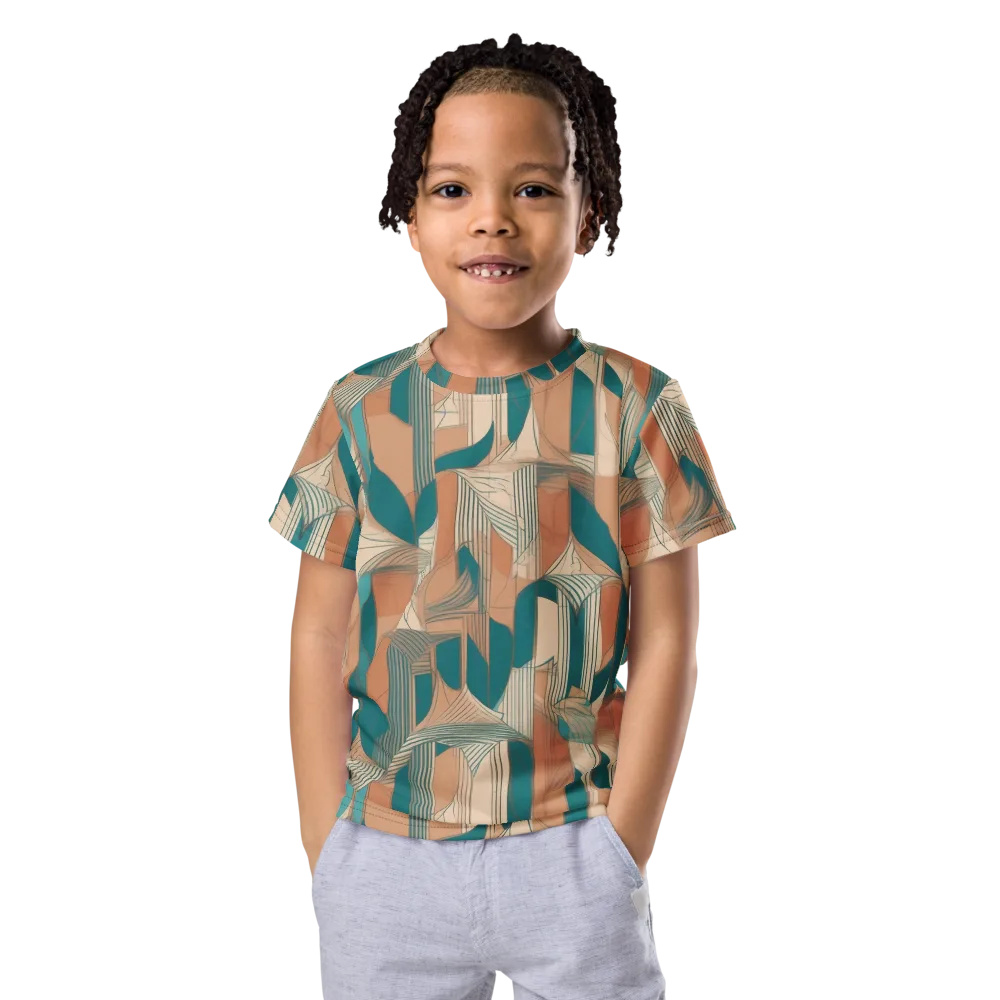 Teal Deco Drapery on Kids Crew Neck T-Shirt — Front