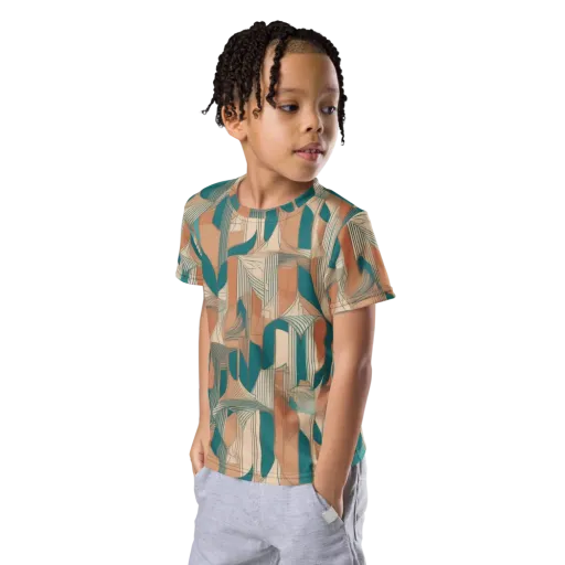 Teal Deco Drapery on a Kids Crew Neck T-Shirt