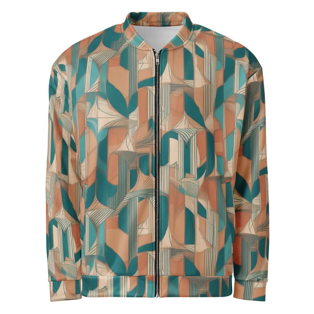 Teal Deco Drapery on Bomber Jacket — Front