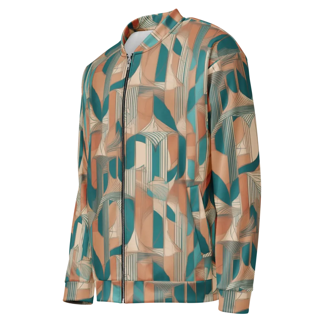Teal Deco Drapery on Bomber Jacket — Left Front