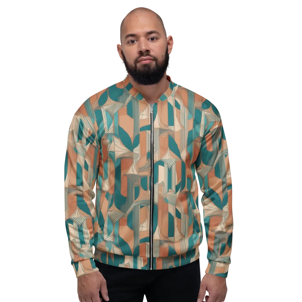 Teal Deco Drapery on Bomber Jacket — Front