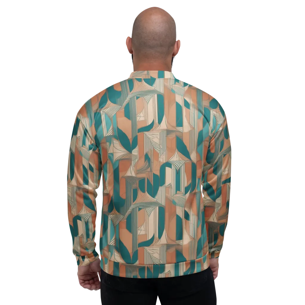 Teal Deco Drapery on Bomber Jacket — Back