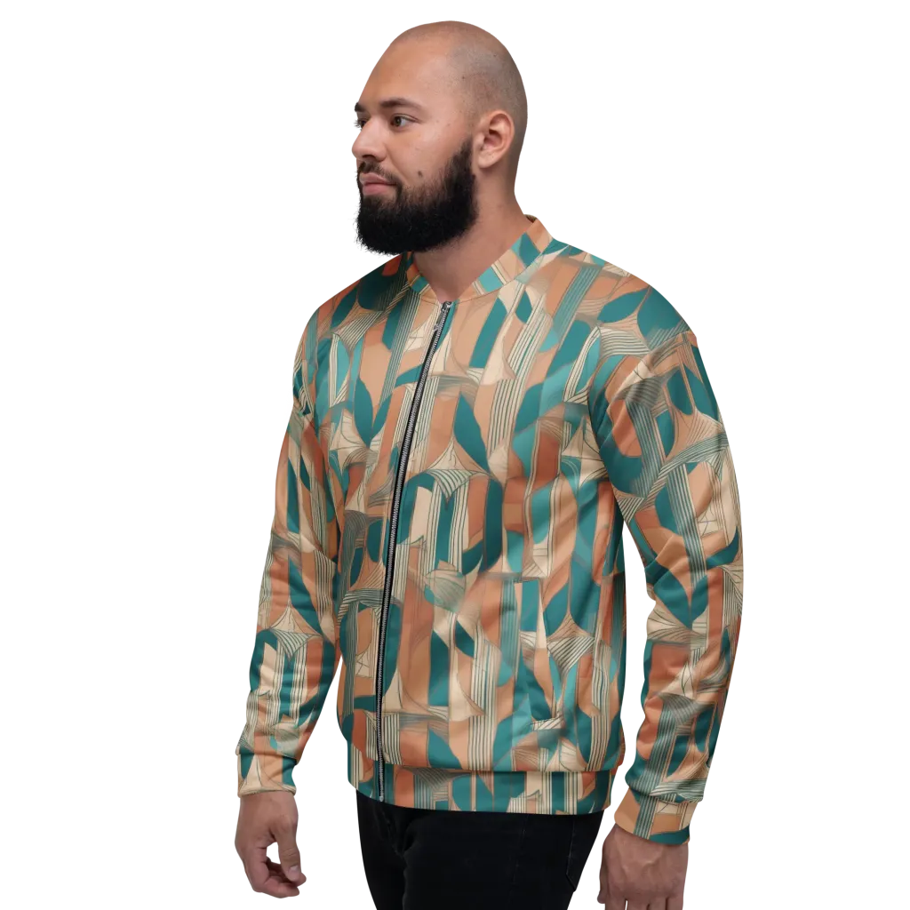 Teal Deco Drapery on Bomber Jacket — Left