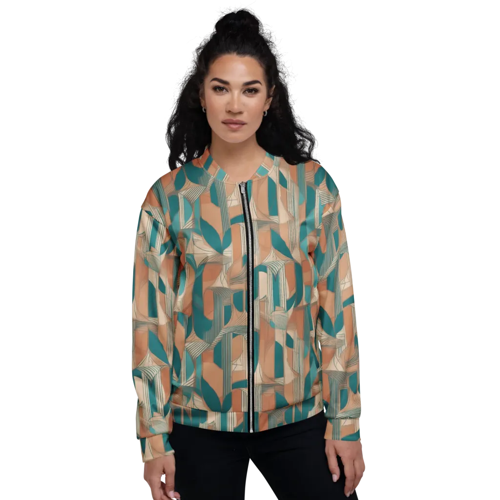Teal Deco Drapery on Bomber Jacket — Front