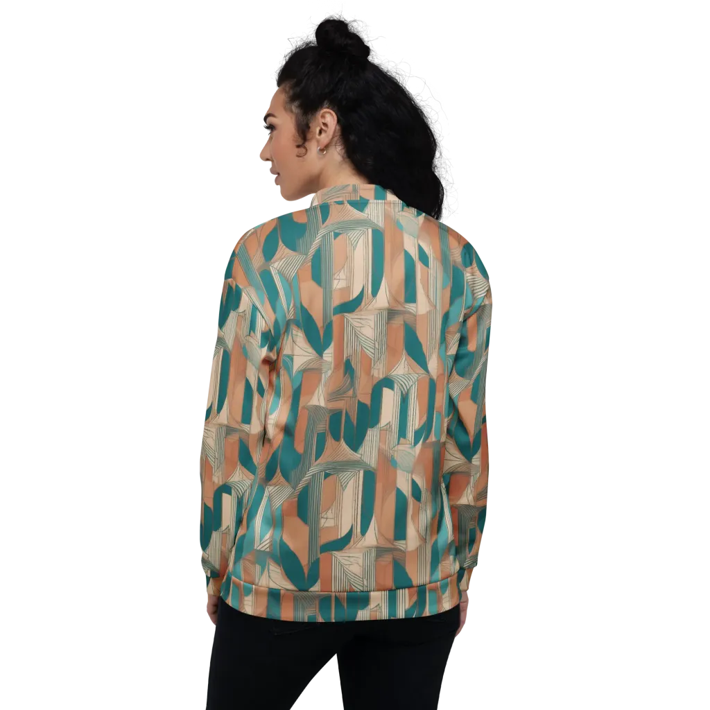Teal Deco Drapery on Bomber Jacket — Back