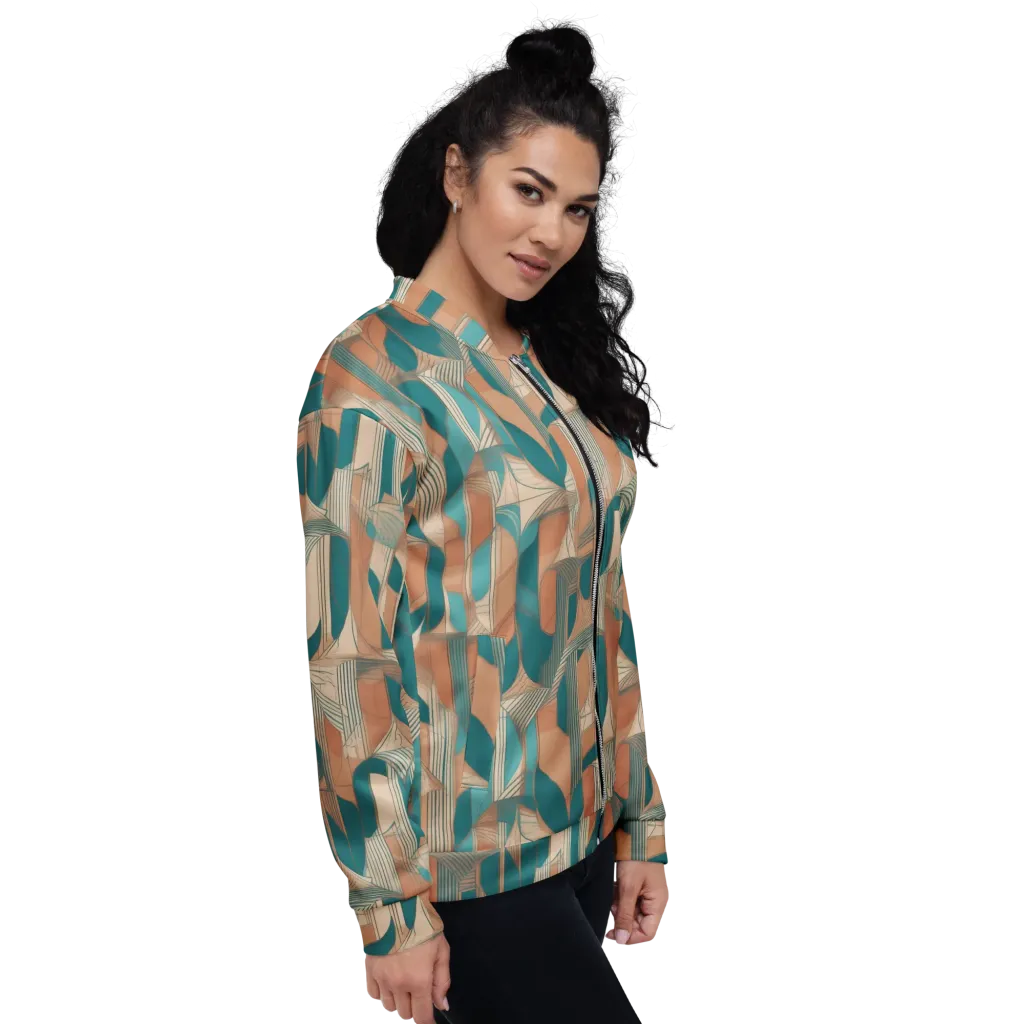 Teal Deco Drapery on Bomber Jacket — Right