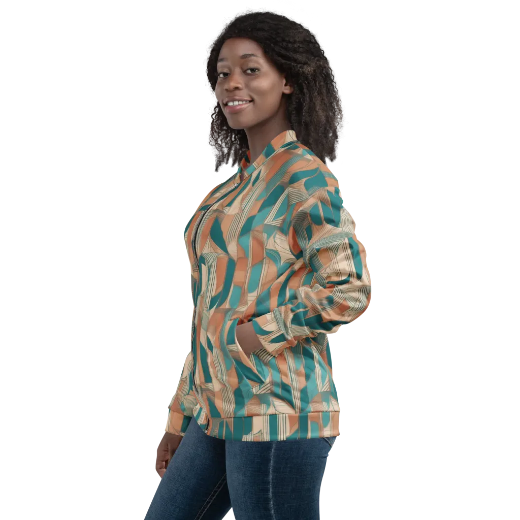 Teal Deco Drapery on Bomber Jacket — Left