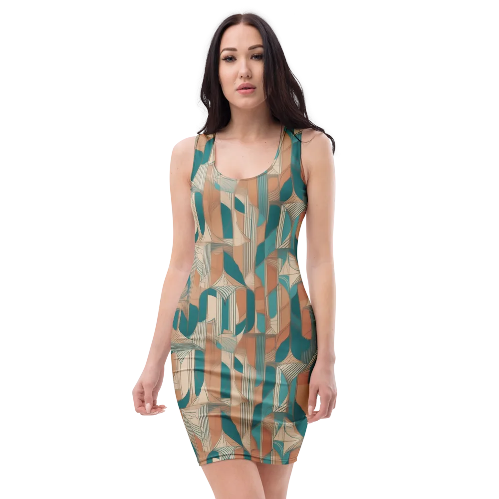 Teal Deco Drapery on Bodycon Dress — Front