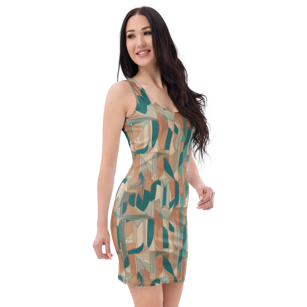 Teal Deco Drapery on Bodycon Dress — Right Front