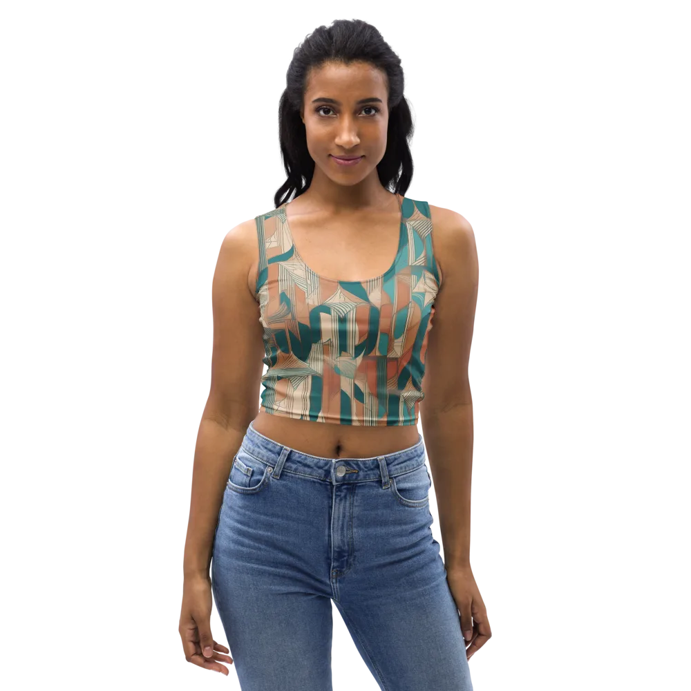 Teal Deco Drapery on Crop Top — Front