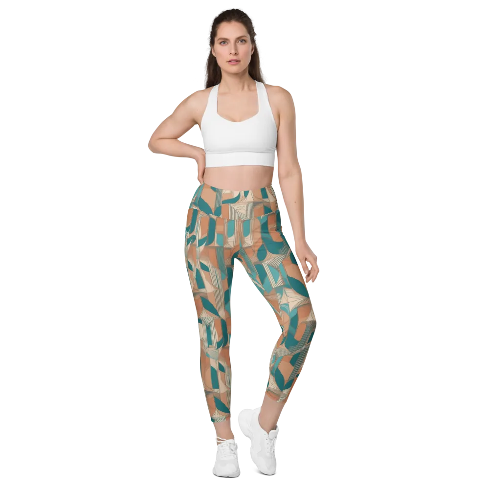 Teal Deco Drapery on Leggings with Pockets — Front
