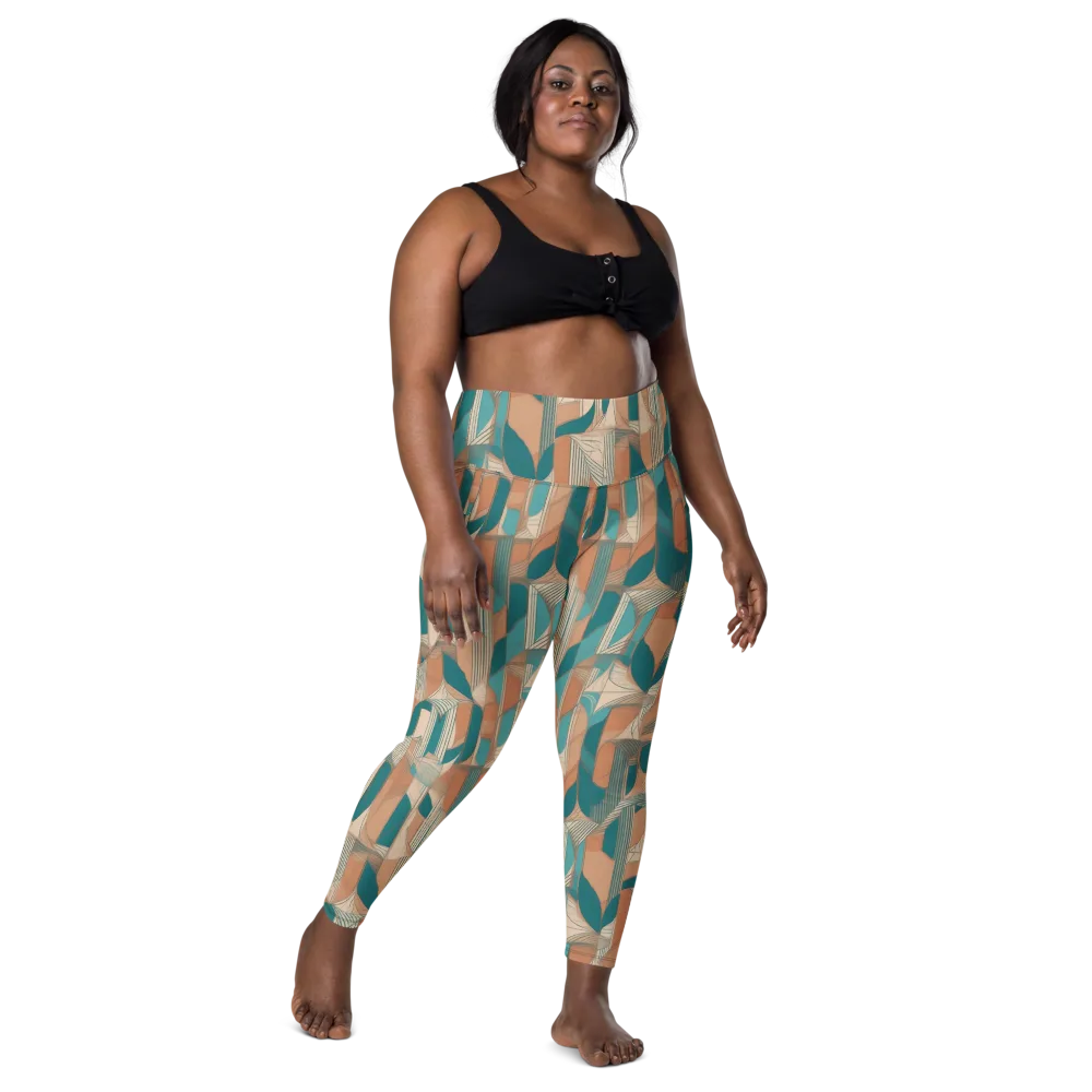 Teal Deco Drapery on Leggings with Pockets — Front