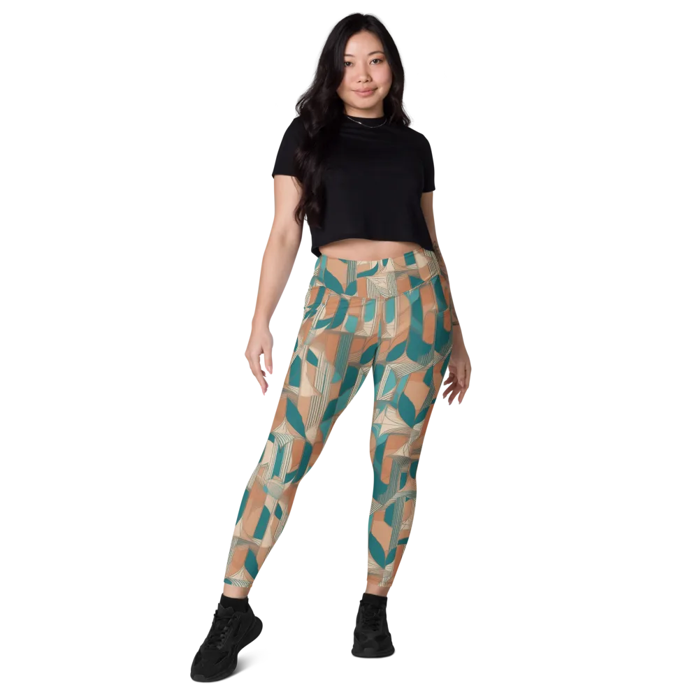 Teal Deco Drapery on Leggings with Pockets — Front