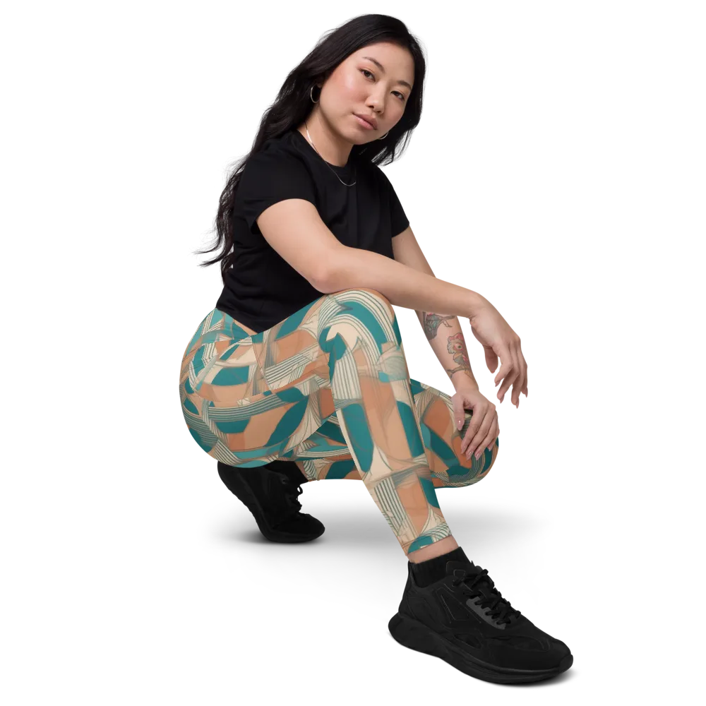 Teal Deco Drapery on Leggings with Pockets — Right Front