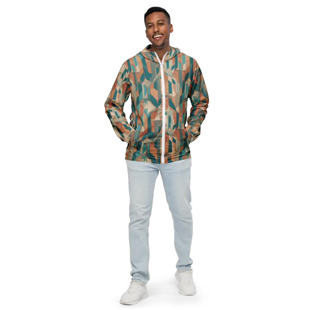 Teal Deco Drapery on Men's Windbreaker — Front