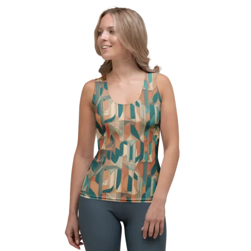 Teal Deco Drapery on a Women's Tank Top