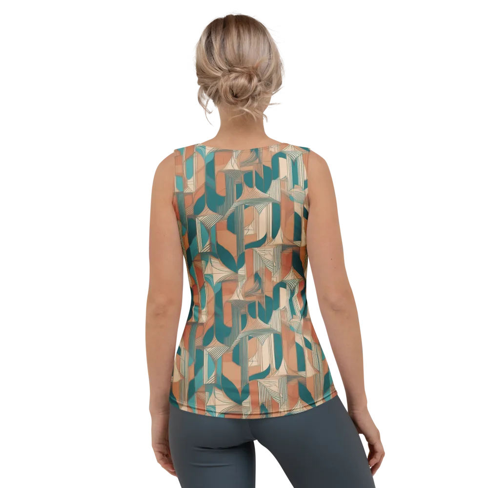 Teal Deco Drapery on Women's Tank Top — Back