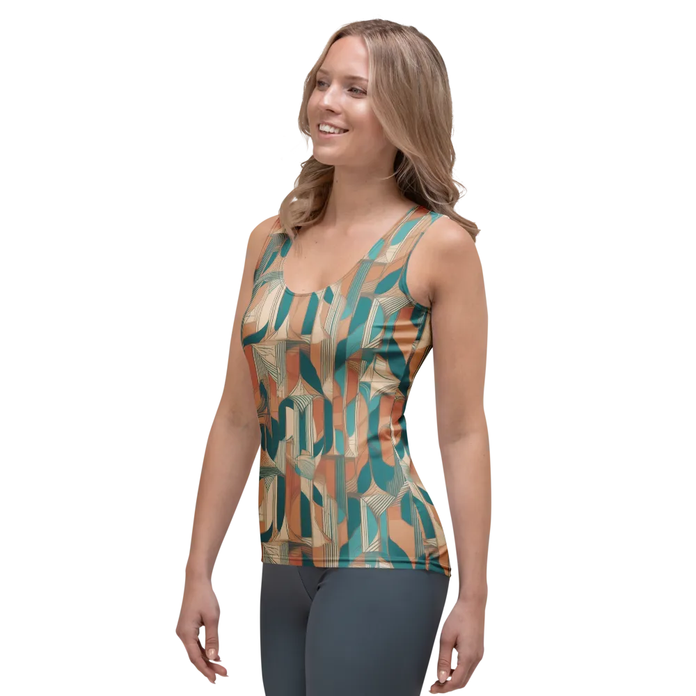 Teal Deco Drapery on Women's Tank Top — Left Front