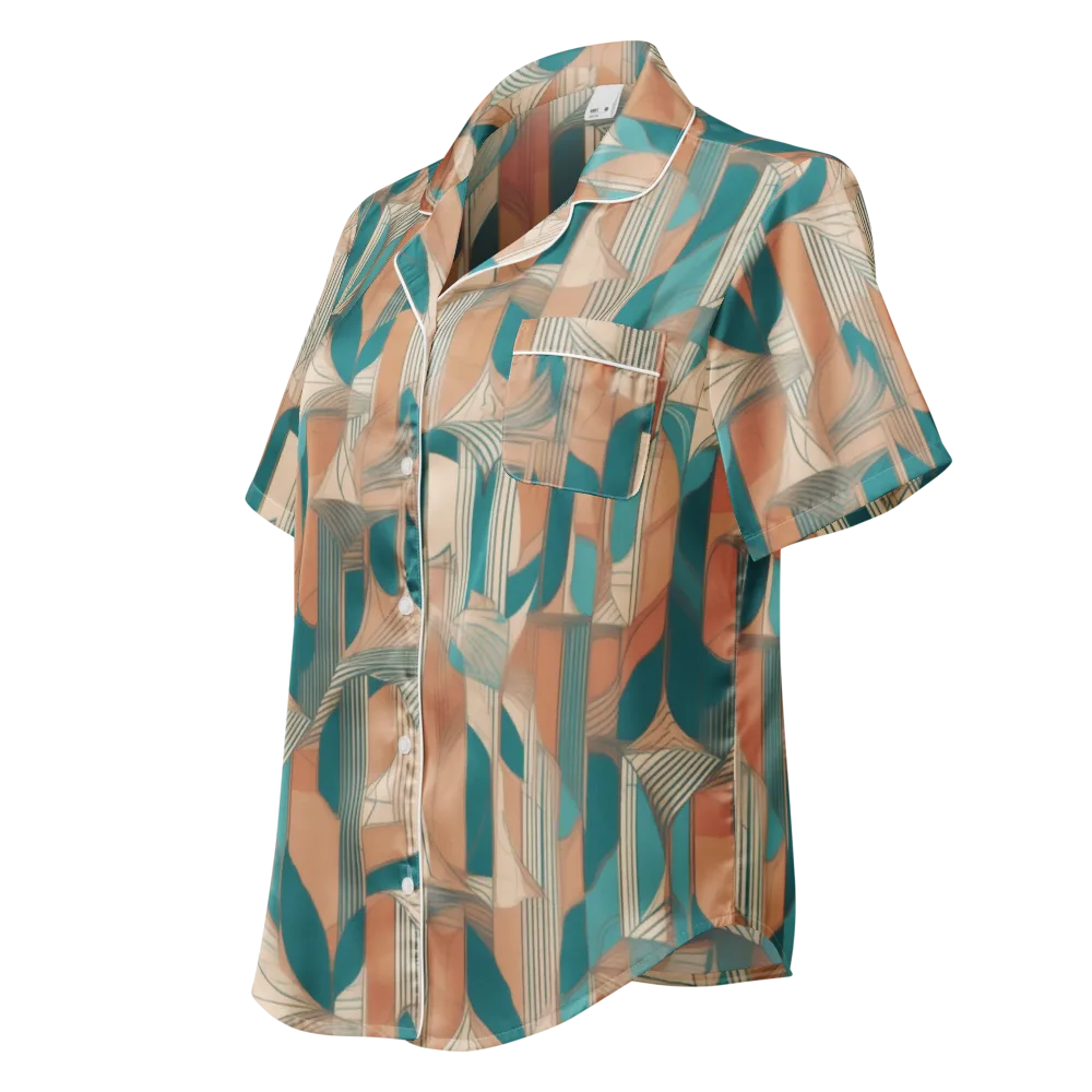 Teal Deco Drapery on Women's Short Sleeve Pajama Top — Left Front