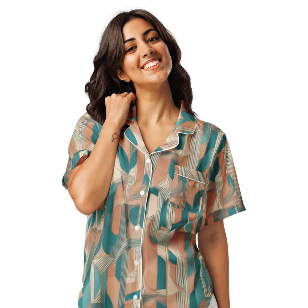 Teal Deco Drapery on Women's Short Sleeve Pajama Top — Front