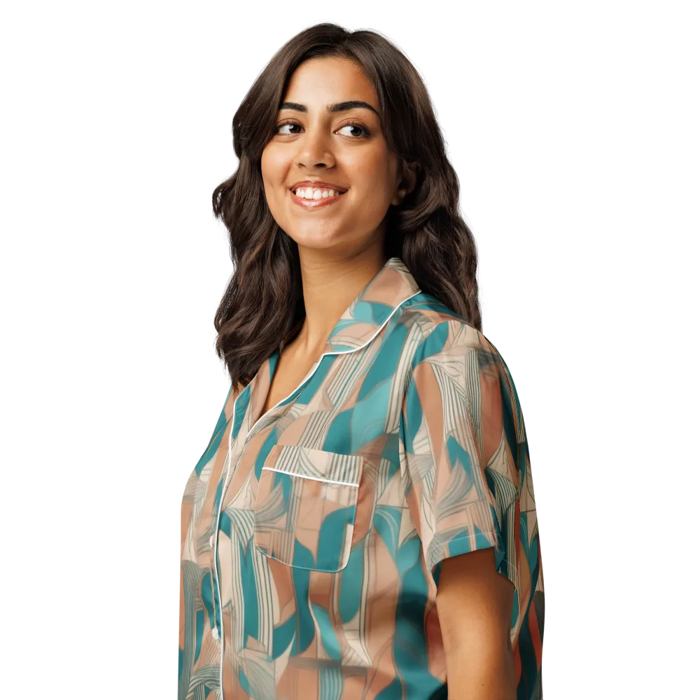 Teal Deco Drapery on Women's Short Sleeve Pajama Top — Left Front