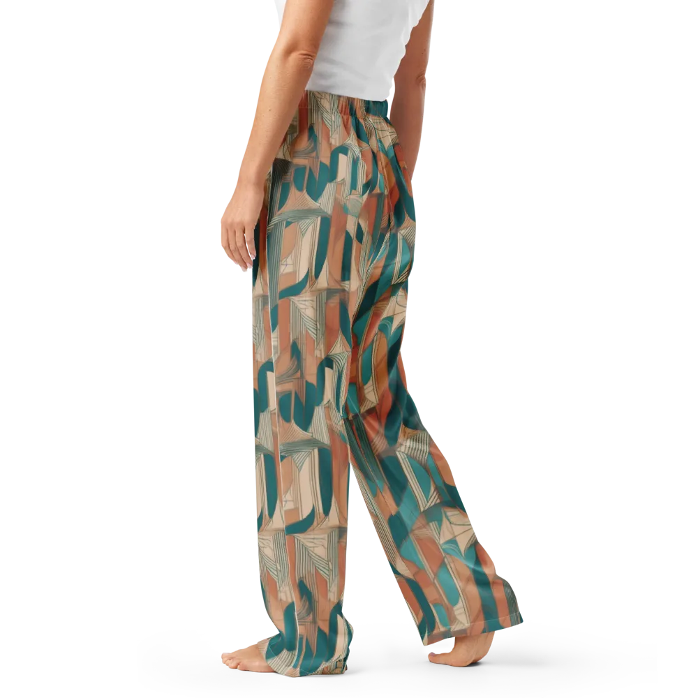 Teal Deco Drapery on Women's Pajama Pants — Left