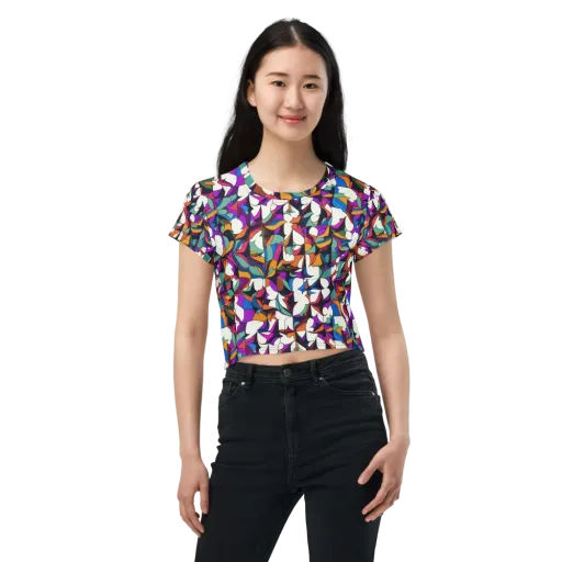 Electric Florilegium on a Crop Tee