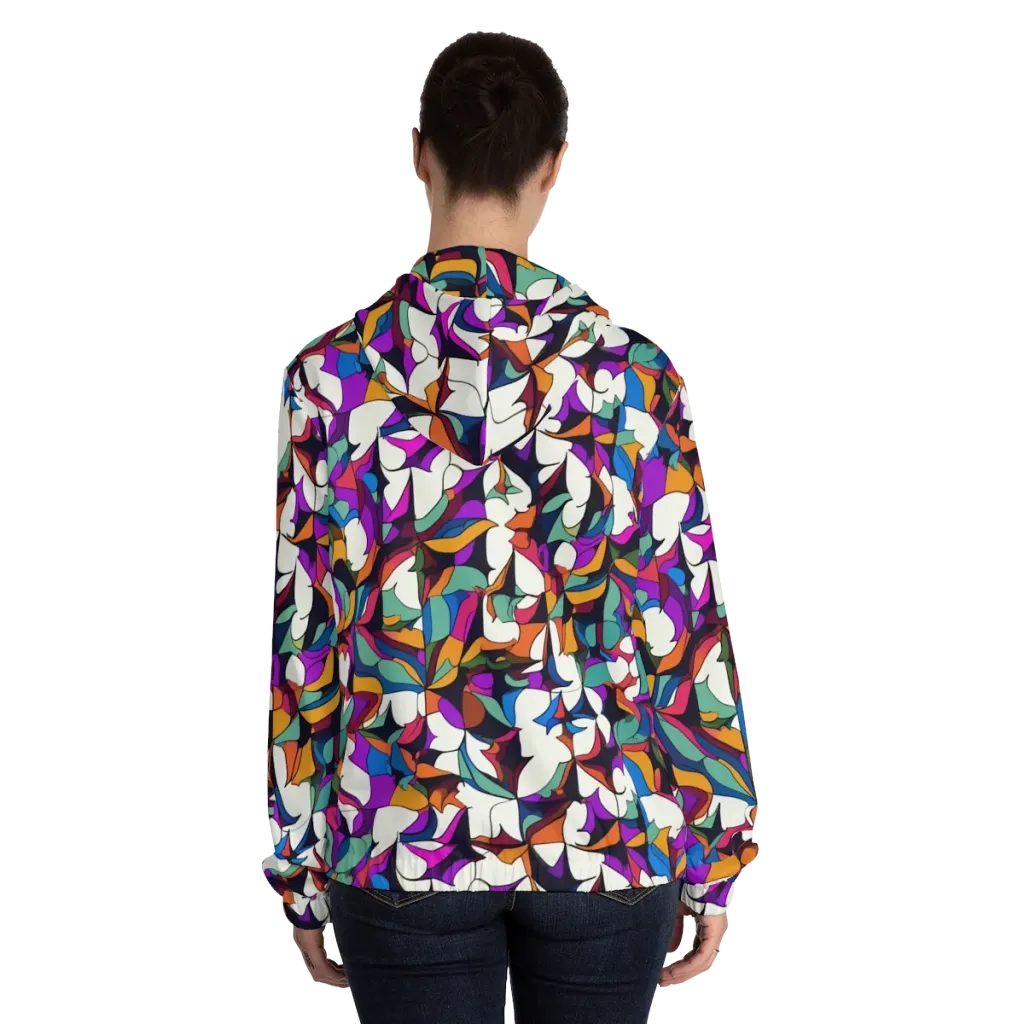 Electric Florilegium on Women's Full-Zip Hoodie — Back On Person