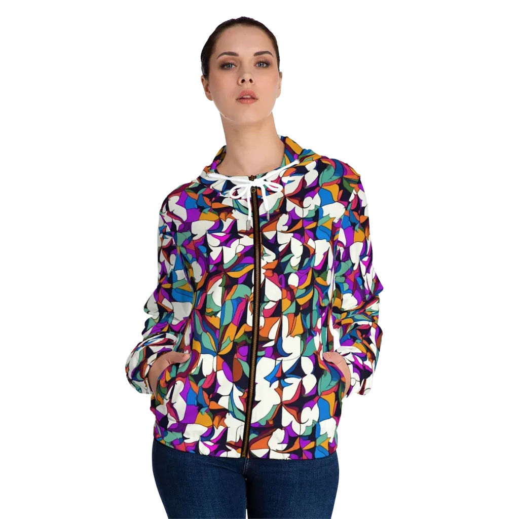 Electric Florilegium on Women's Full-Zip Hoodie — Front On Person