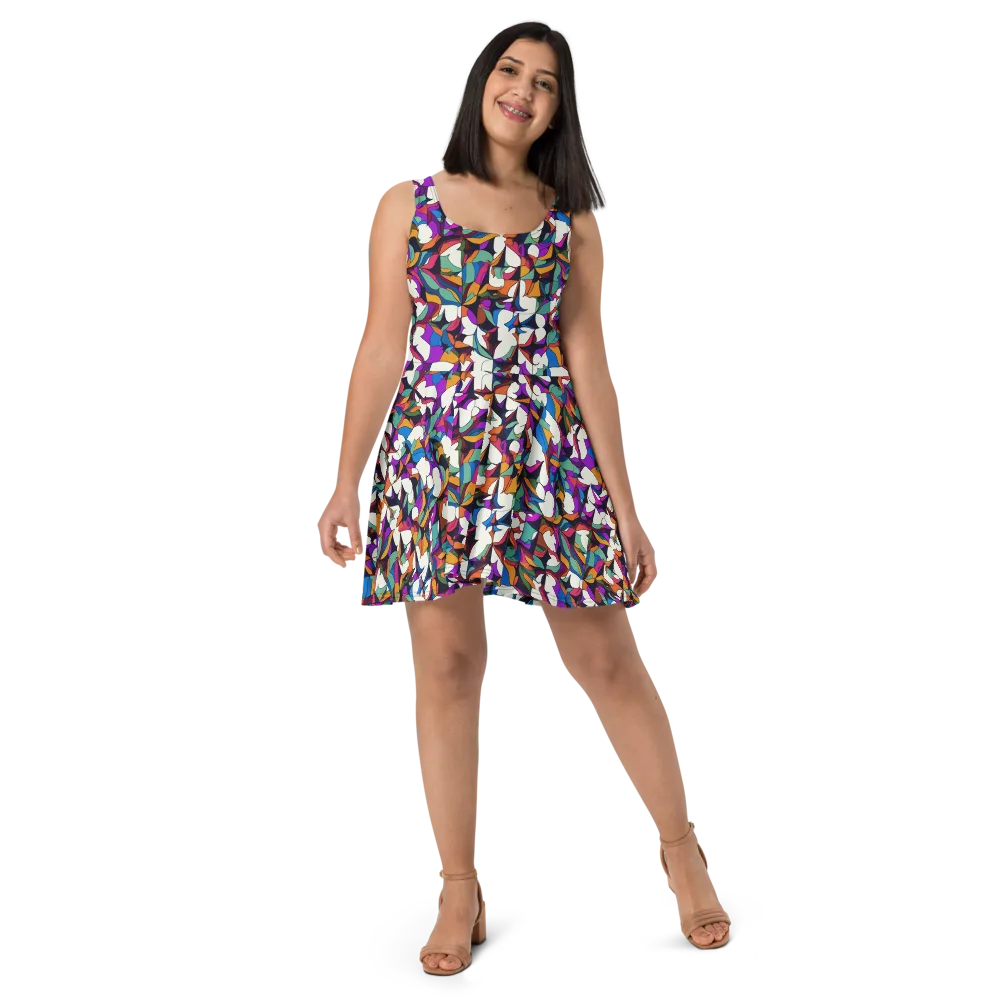 Electric Florilegium on Skater Dress — Front