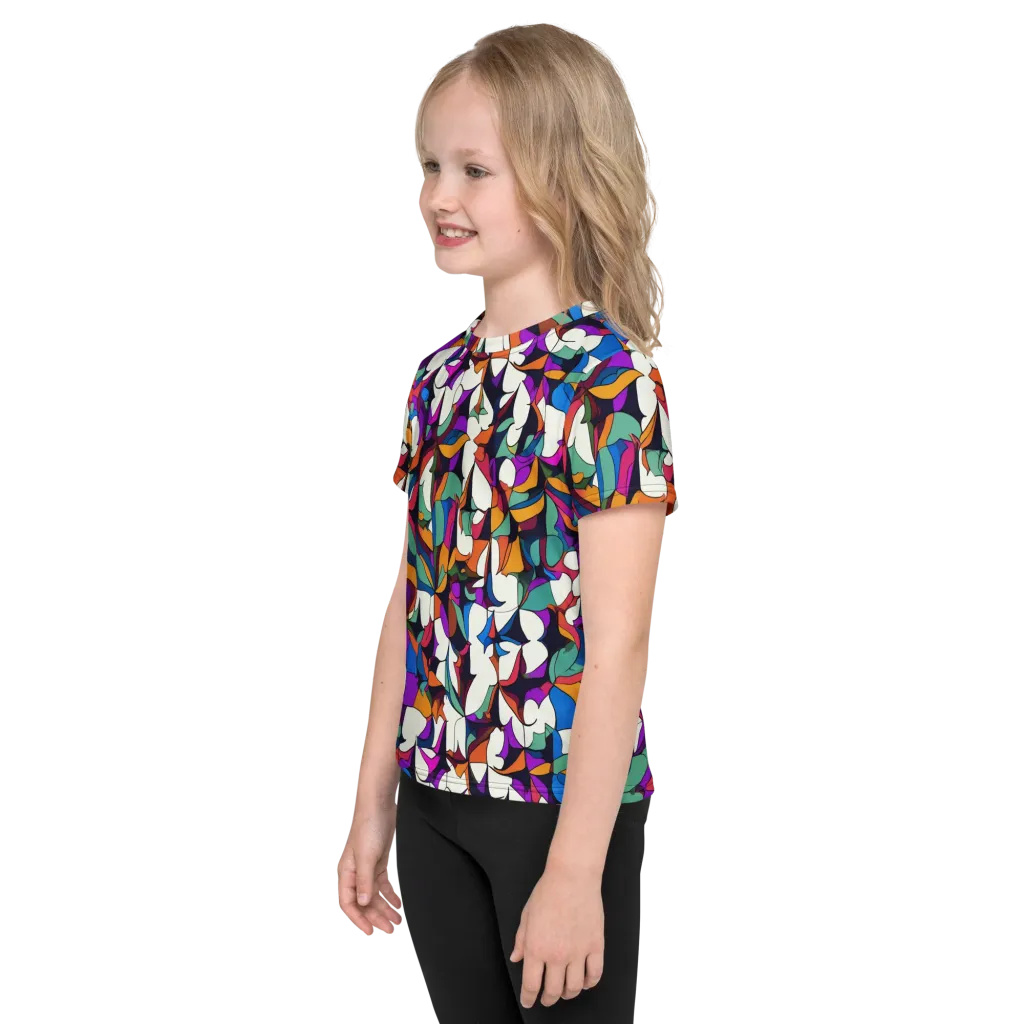 Electric Florilegium on Kids Crew Neck T-Shirt — Left