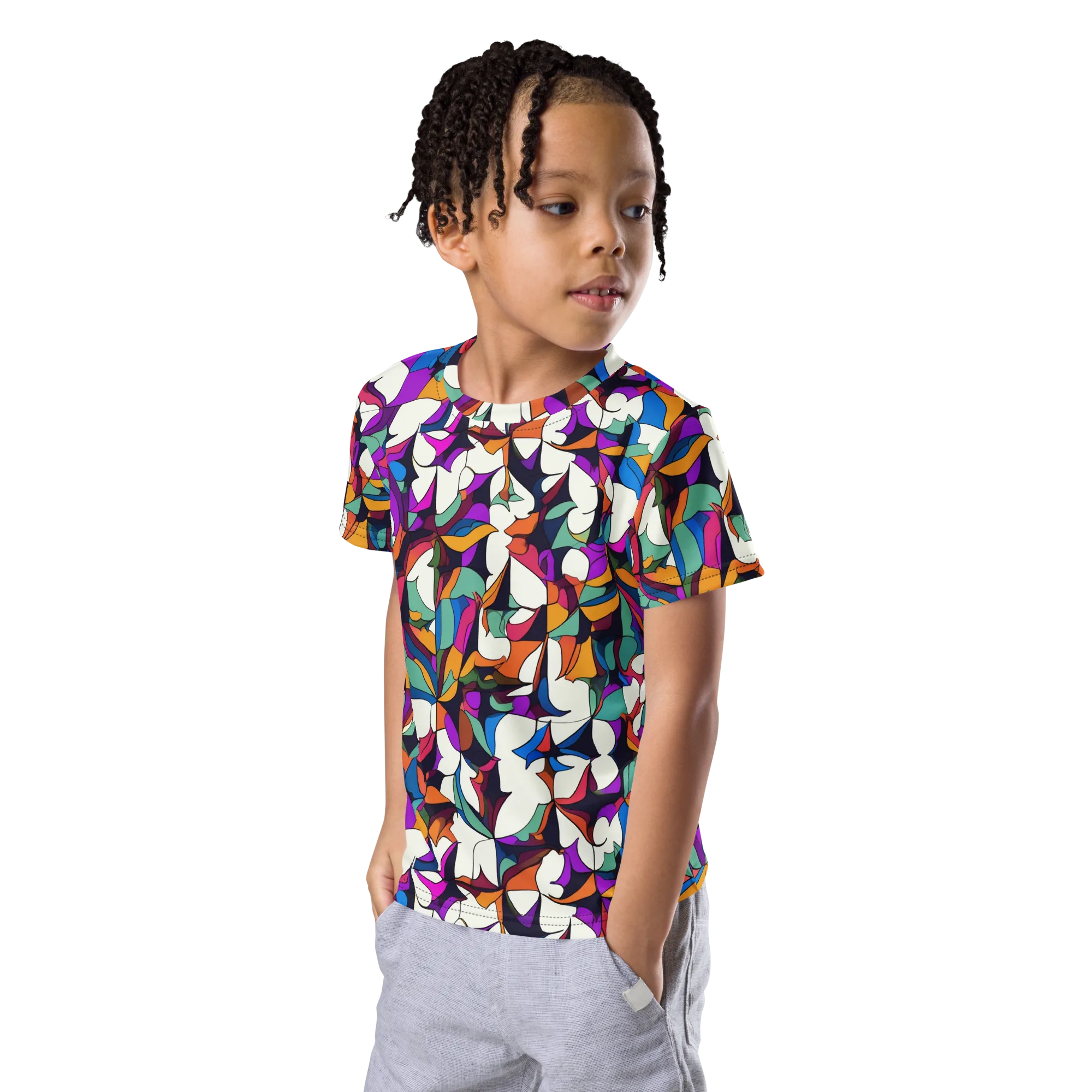 Electric Florilegium on Kids Crew Neck T-Shirt — Left Front