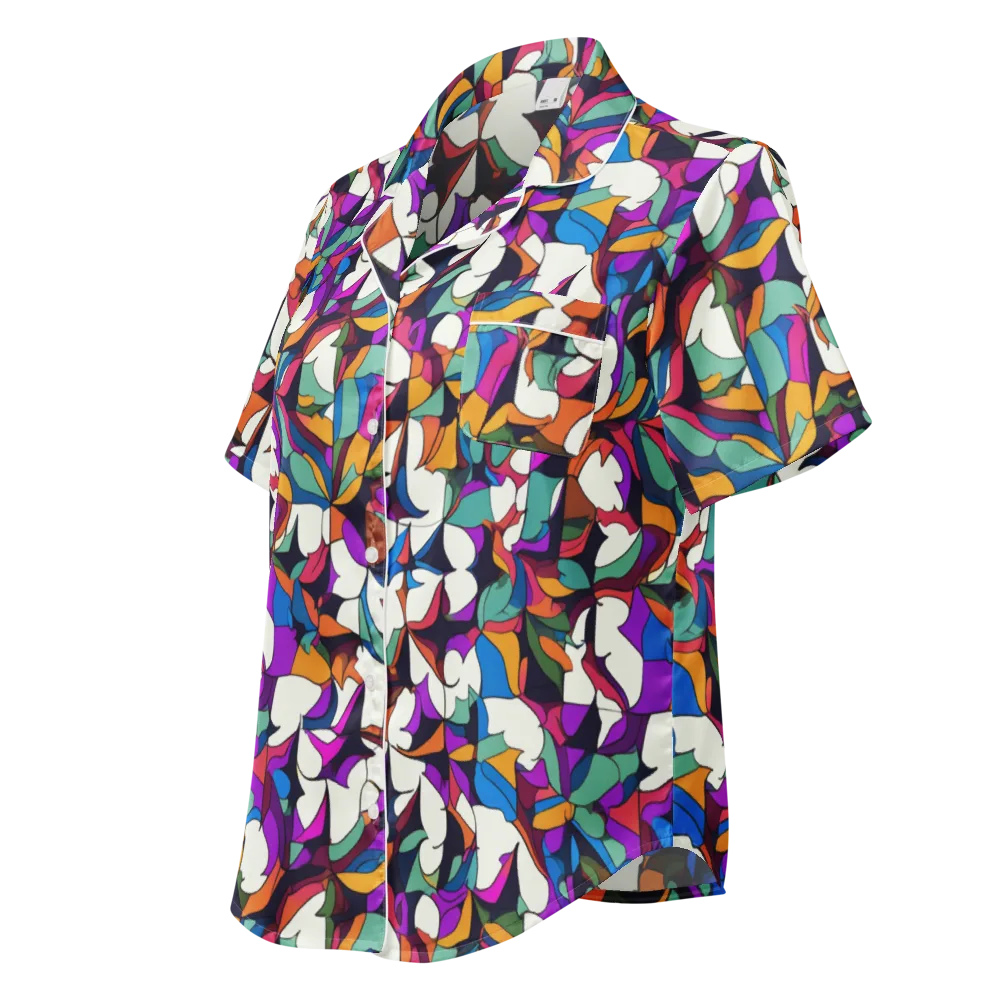 Electric Florilegium on Women's Short Sleeve Pajama Top — Left Front