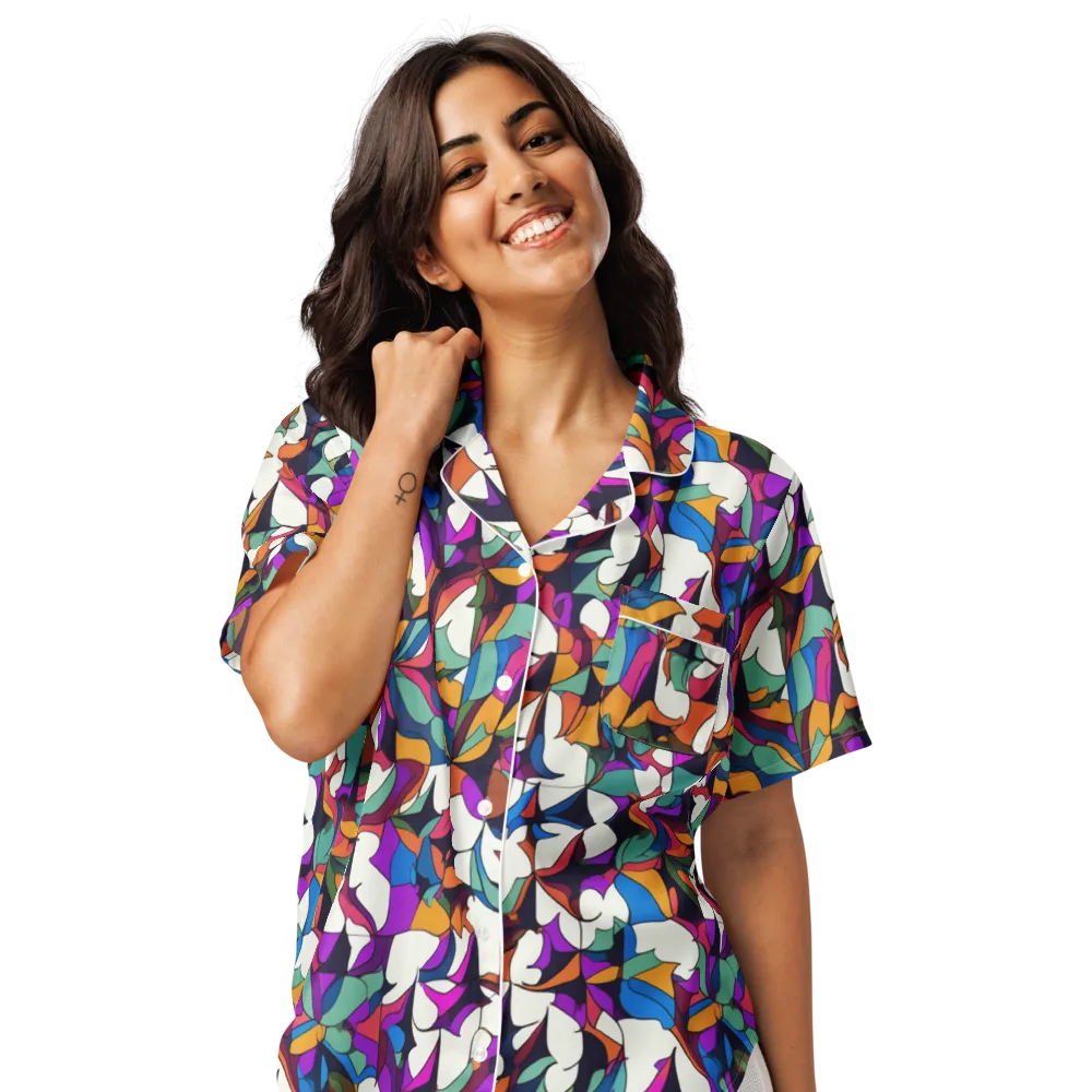 Electric Florilegium on Women's Short Sleeve Pajama Top — Front
