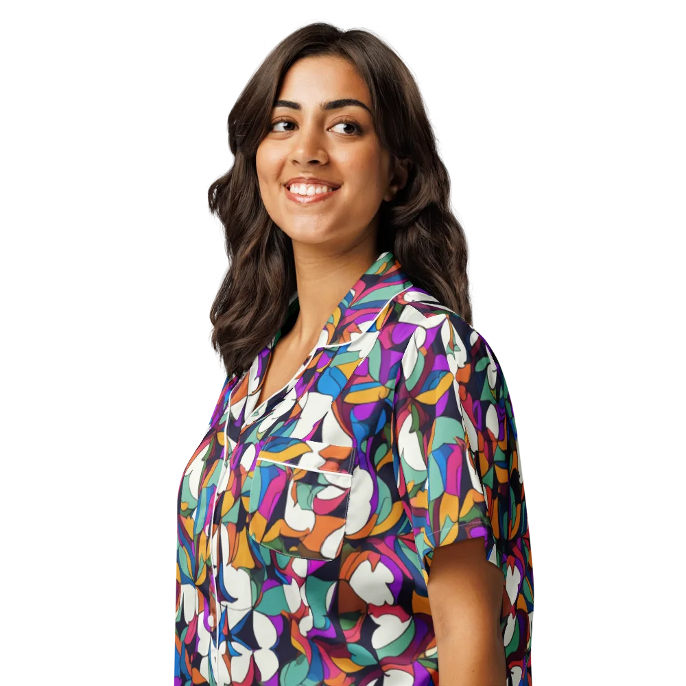 Electric Florilegium on Women's Short Sleeve Pajama Top — Left Front