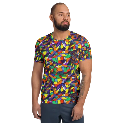 Stained Spectrum on a Men's Athletic T-Shirt