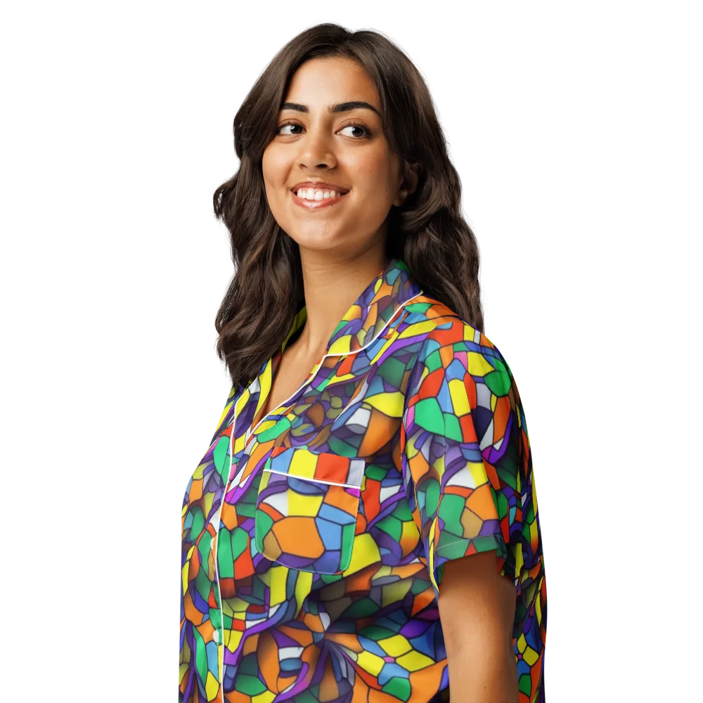 Stained Spectrum on Women's Short Sleeve Pajama Top — Left Front