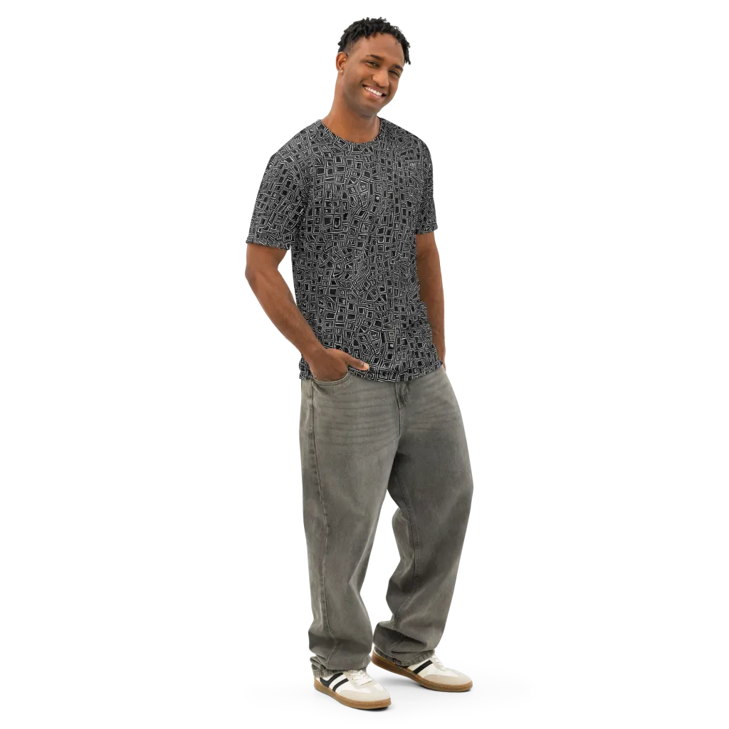 Noir Matrix on Men's Cotton Crew Neck T-Shirt — Right Front