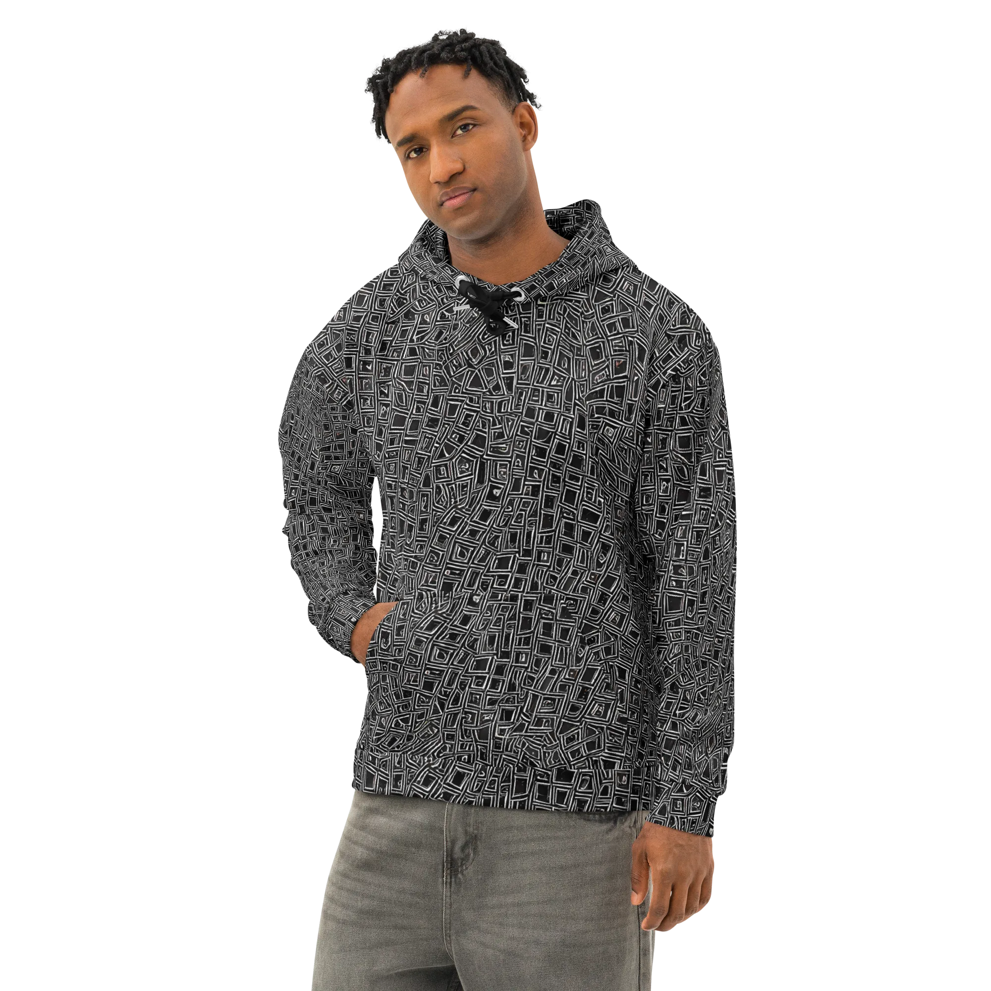 Noir Matrix on Cotton Hoodie — Left Front