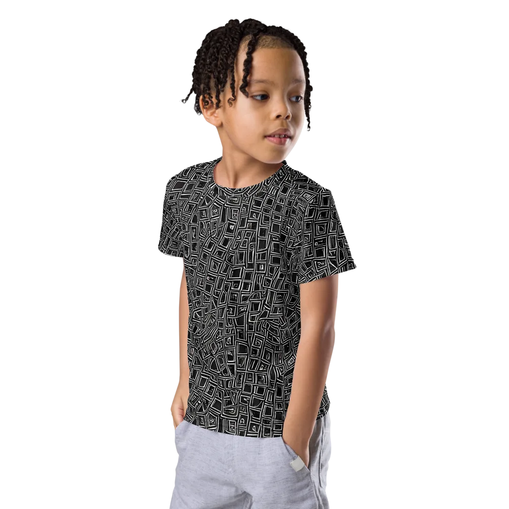 Noir Matrix on Kids Crew Neck T-Shirt — Left Front