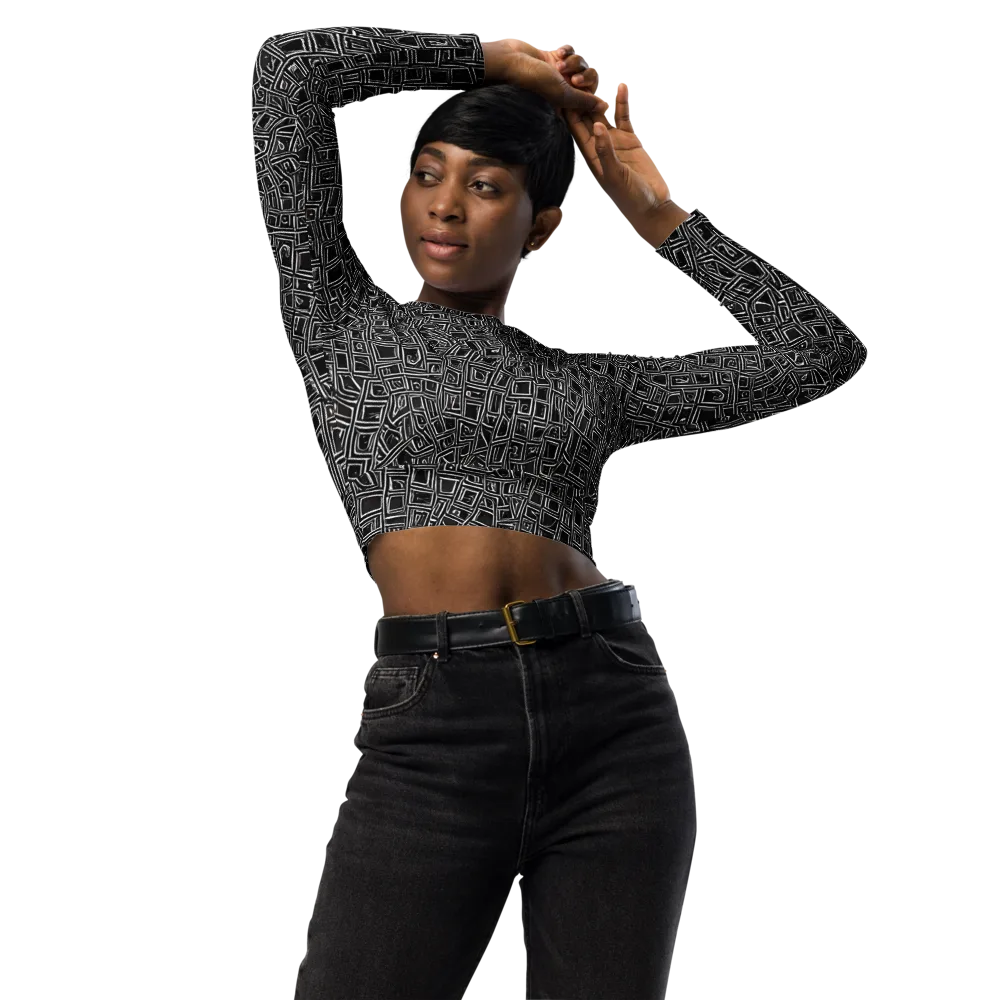 Noir Matrix on Long Sleeve Crop Top — Front