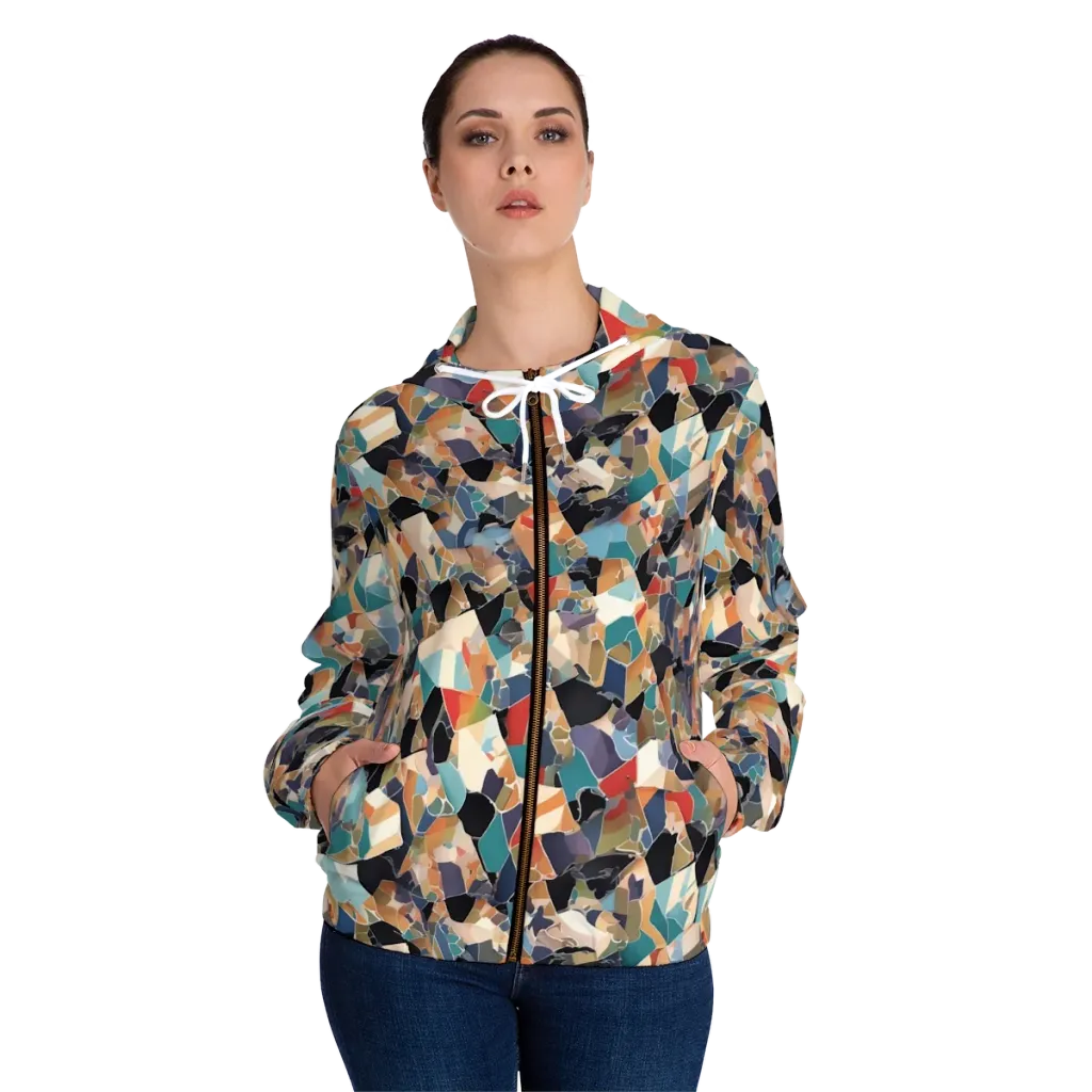 Shattered Riviera on Women's Full-Zip Hoodie — Front On Person