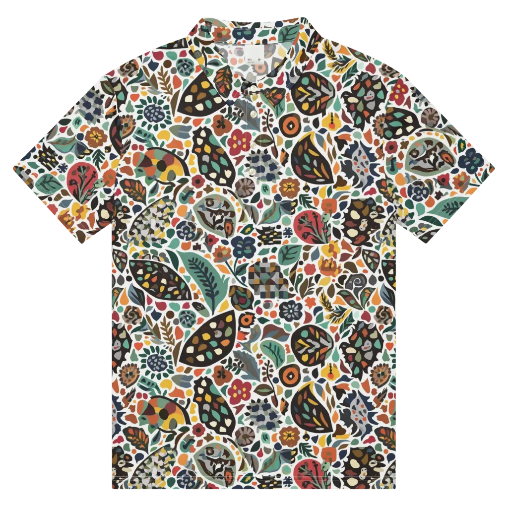 Folk Garden Mosaic on Men's Slim Fit Polo Shirt — Front