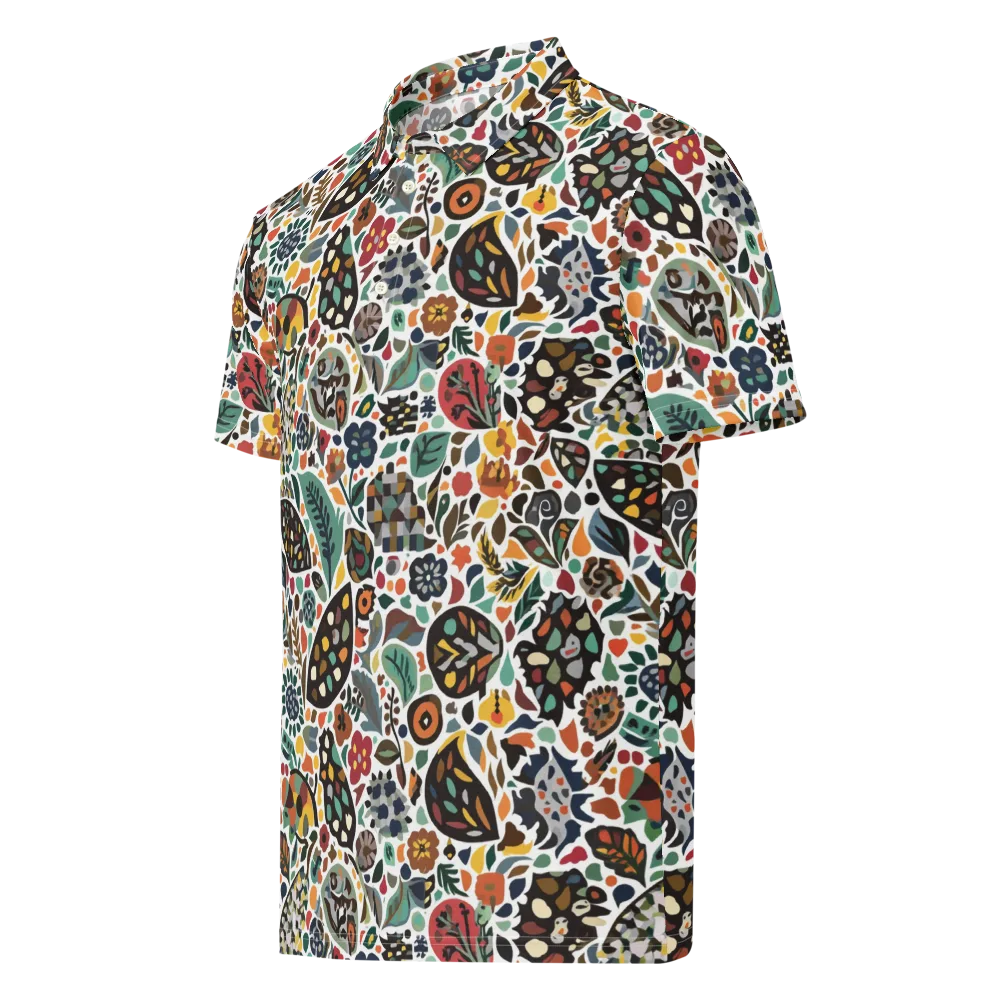 Folk Garden Mosaic on Men's Slim Fit Polo Shirt — Left Front