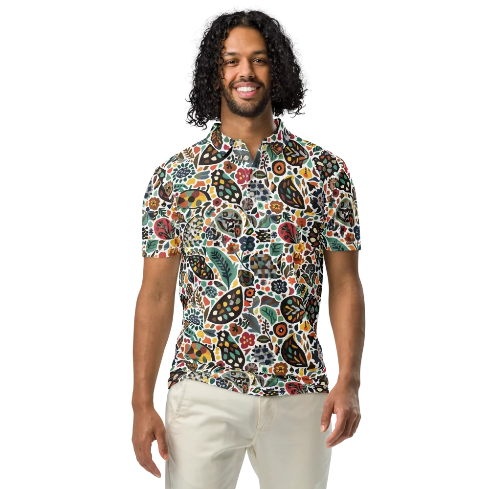 Folk Garden Mosaic on Men's Slim Fit Polo Shirt — Front