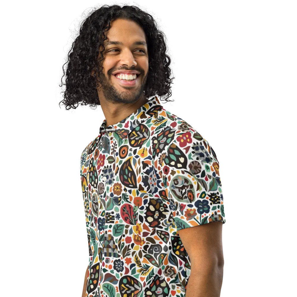 Folk Garden Mosaic on Men's Slim Fit Polo Shirt — Left Front