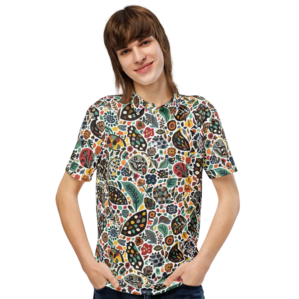 Folk Garden Mosaic on Men's Slim Fit Polo Shirt — Front