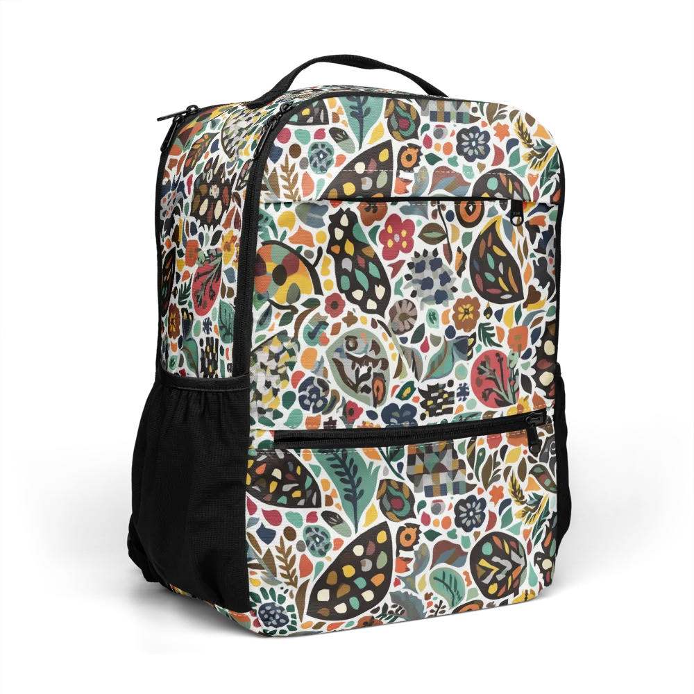 Folk Garden Mosaic on Utility Backpack — Right Front